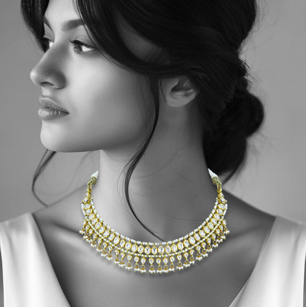 Polki Necklace with Graceful Pearl Beads